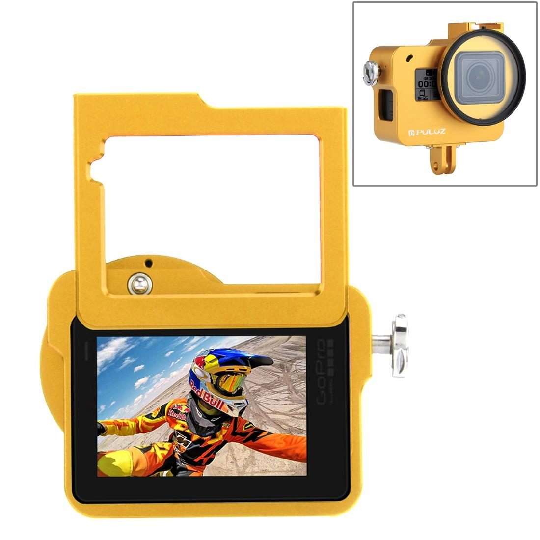 PULUZ Housing Shell CNC Aluminum Alloy Protective Cage with Insurance Frame & 52mm UV L ... (Gold)