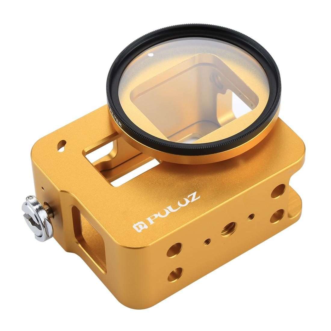 PULUZ Housing Shell CNC Aluminum Alloy Protective Cage with Insurance Frame & 52mm UV L ... (Gold)