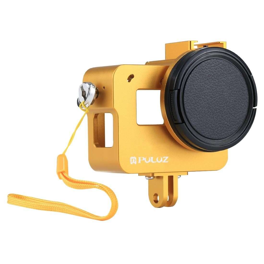 PULUZ Housing Shell CNC Aluminum Alloy Protective Cage with Insurance Frame & 52mm UV L ... (Gold)