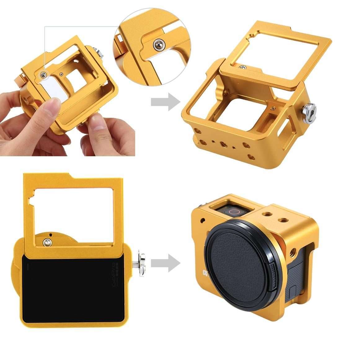 PULUZ Housing Shell CNC Aluminum Alloy Protective Cage with Insurance Frame & 52mm UV L ... (Gold)