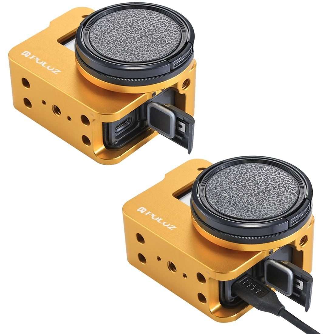 PULUZ Housing Shell CNC Aluminum Alloy Protective Cage with Insurance Frame & 52mm UV L ... (Gold)
