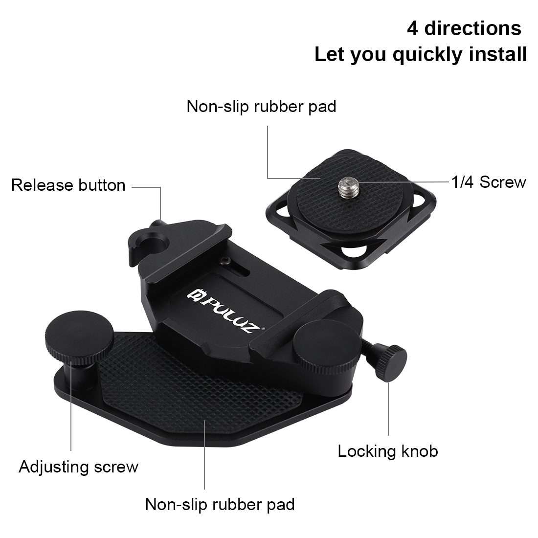 PULUZ Capture Camera Clip CNC Aluminum Alloy Quick Release Clip with Plate (Black)