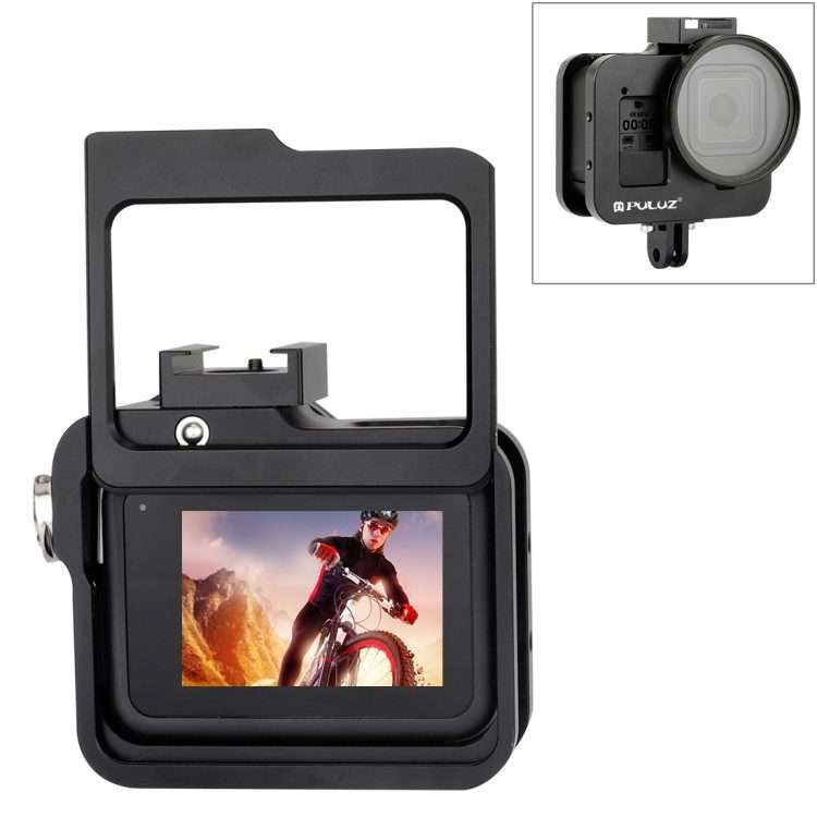 PULUZ Housing Shell CNC Aluminum Alloy Protective Cage with Insurance Frame & 52mm UV ... (Black)