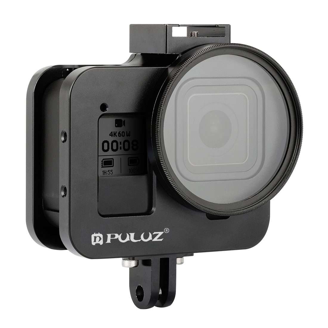 PULUZ Housing Shell CNC Aluminum Alloy Protective Cage with Insurance Frame & 52mm UV ... (Black)