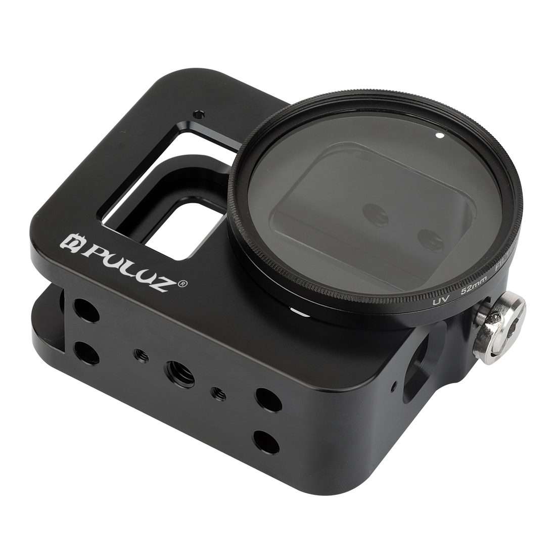 PULUZ Housing Shell CNC Aluminum Alloy Protective Cage with Insurance Frame & 52mm UV ... (Black)