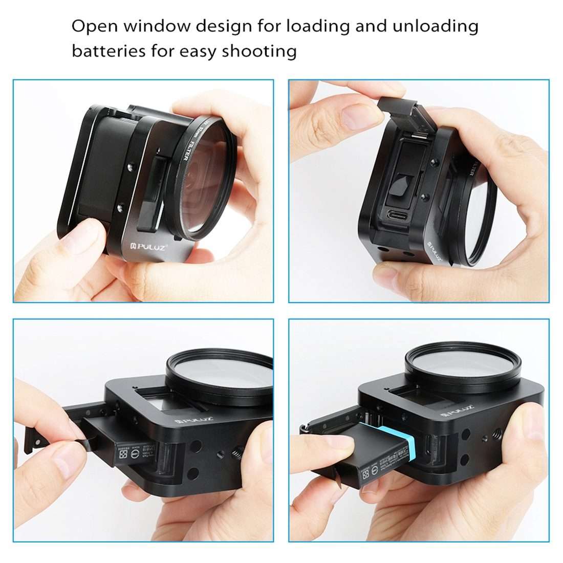 PULUZ Housing Shell CNC Aluminum Alloy Protective Cage with Insurance Frame & 52mm UV ... (Black)