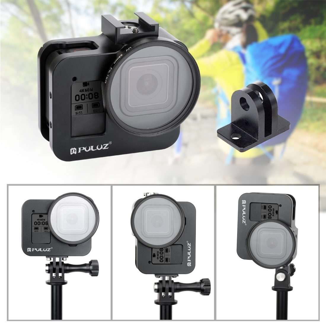 PULUZ Housing Shell CNC Aluminum Alloy Protective Cage with Insurance Frame & 52mm UV ... (Black)