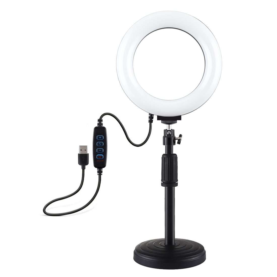 PULUZ Round Base Desktop Mount + 6.2 inch 3 Modes USB Dimmable LED Ring Vlogging Video Light, Adju