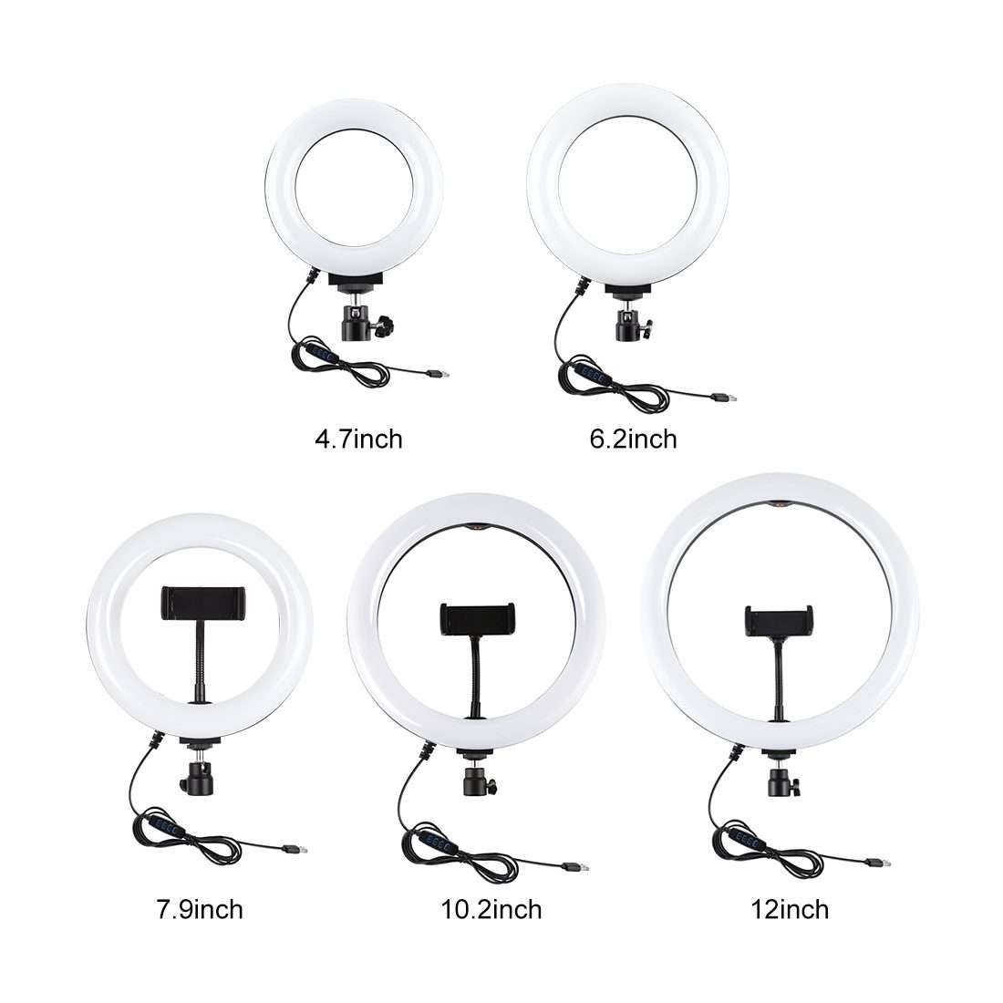 PULUZ Round Base Desktop Mount + 6.2 inch 3 Modes USB Dimmable LED Ring Vlogging Video Light, Adju