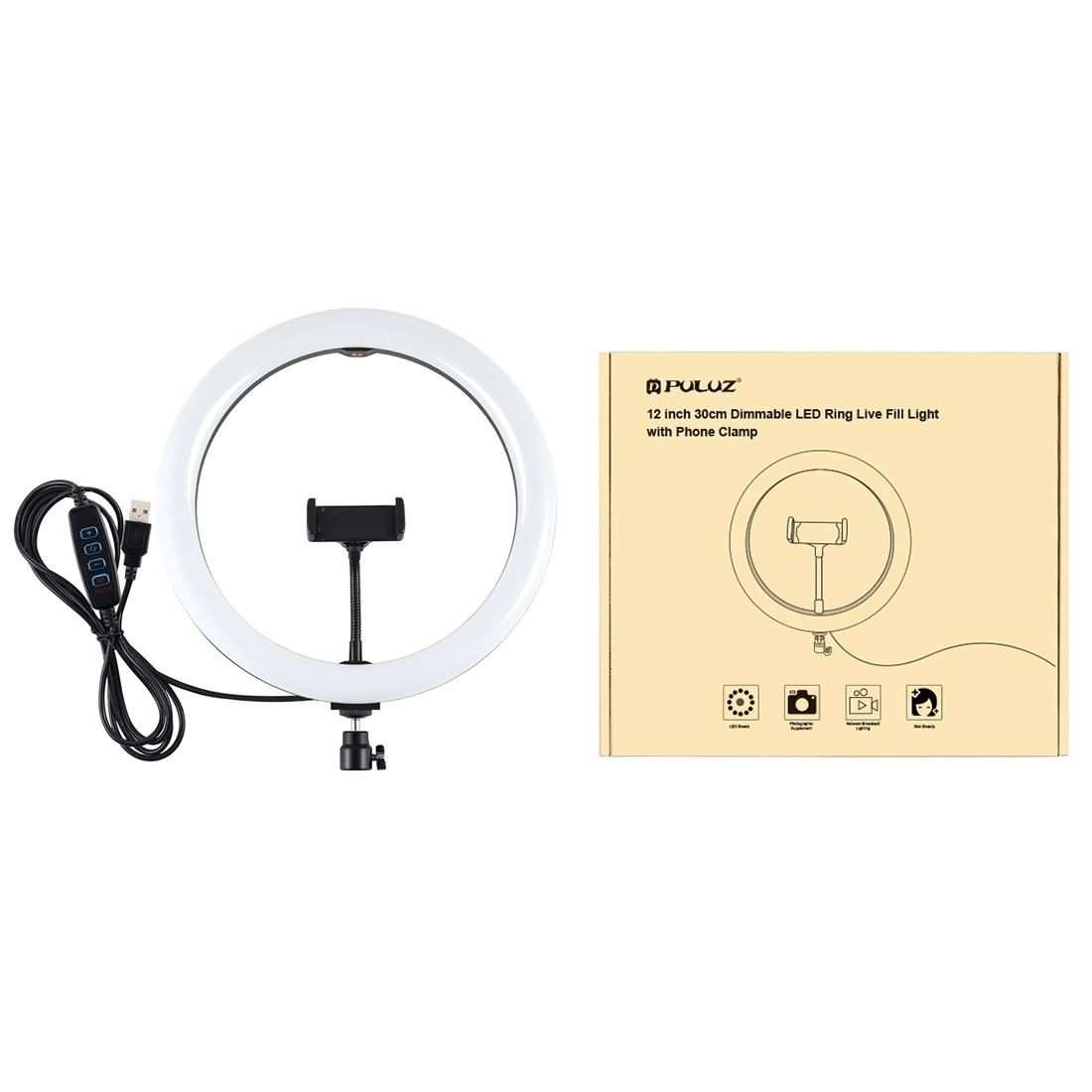 PULUZ 11.8 inch 30cm USB 3 Modes Dimmable Dual Color Temperature LED Curved Diffuse Li ... (Black)