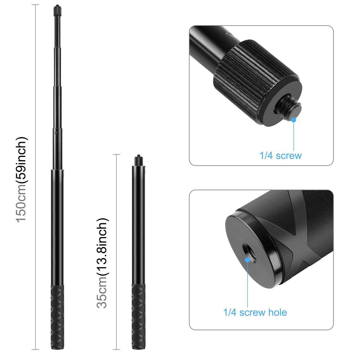 PULUZ Cycling Quick Release Bracket with 150cm Selfie Stick Set, Double Dual-heads Cra ... (Black)