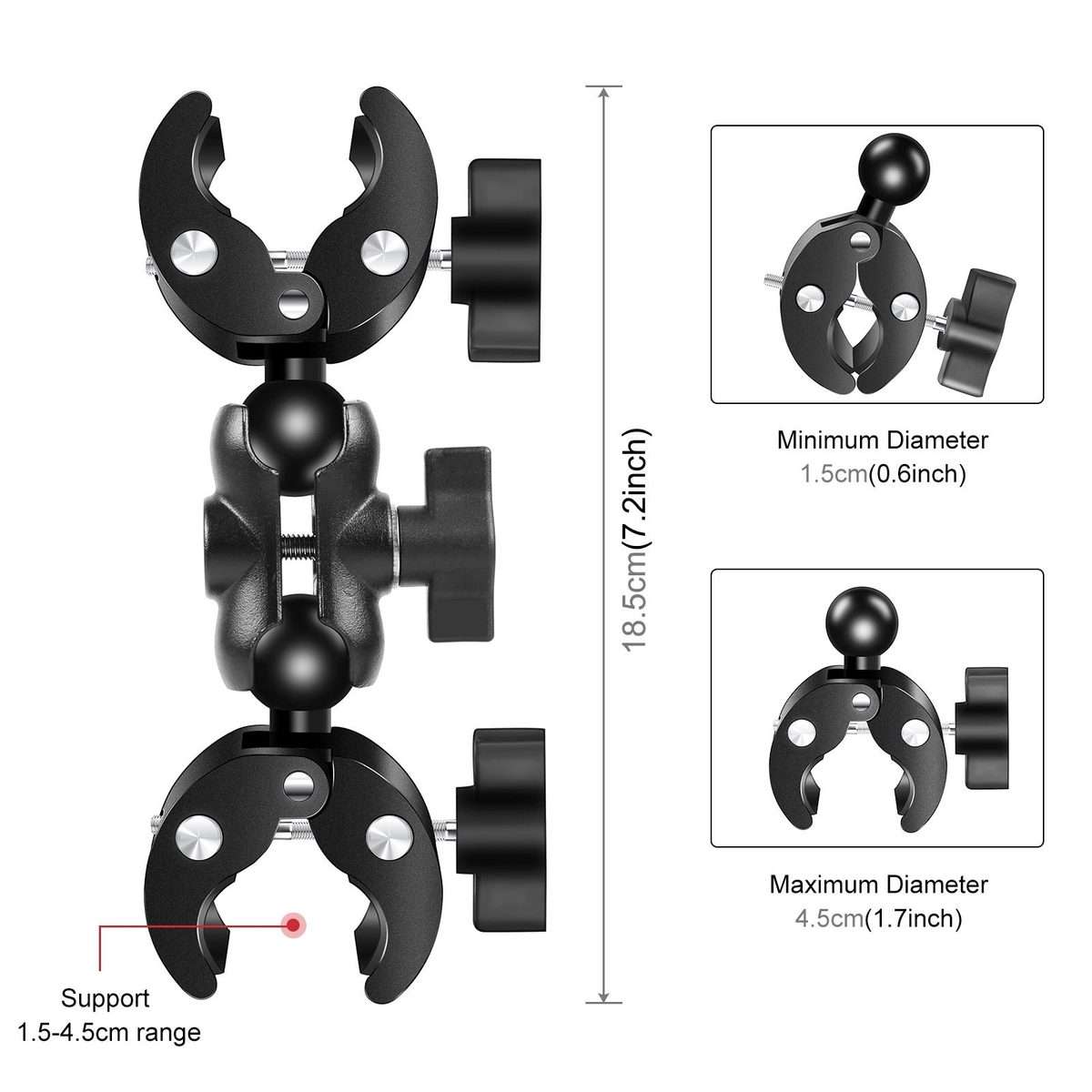 PULUZ Cycling Quick Release Bracket with 150cm Selfie Stick Set, Double Dual-heads Cra ... (Black)