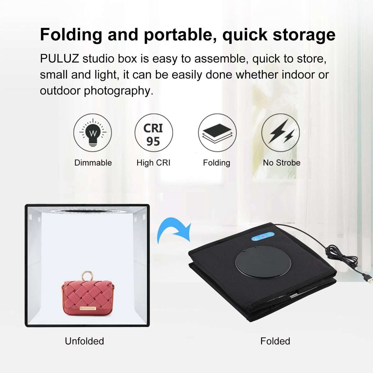 PULUZ 25cm Folding Portable Ring Light Photo Lighting Studio Shooting Tent Box with 12 ... (Black)