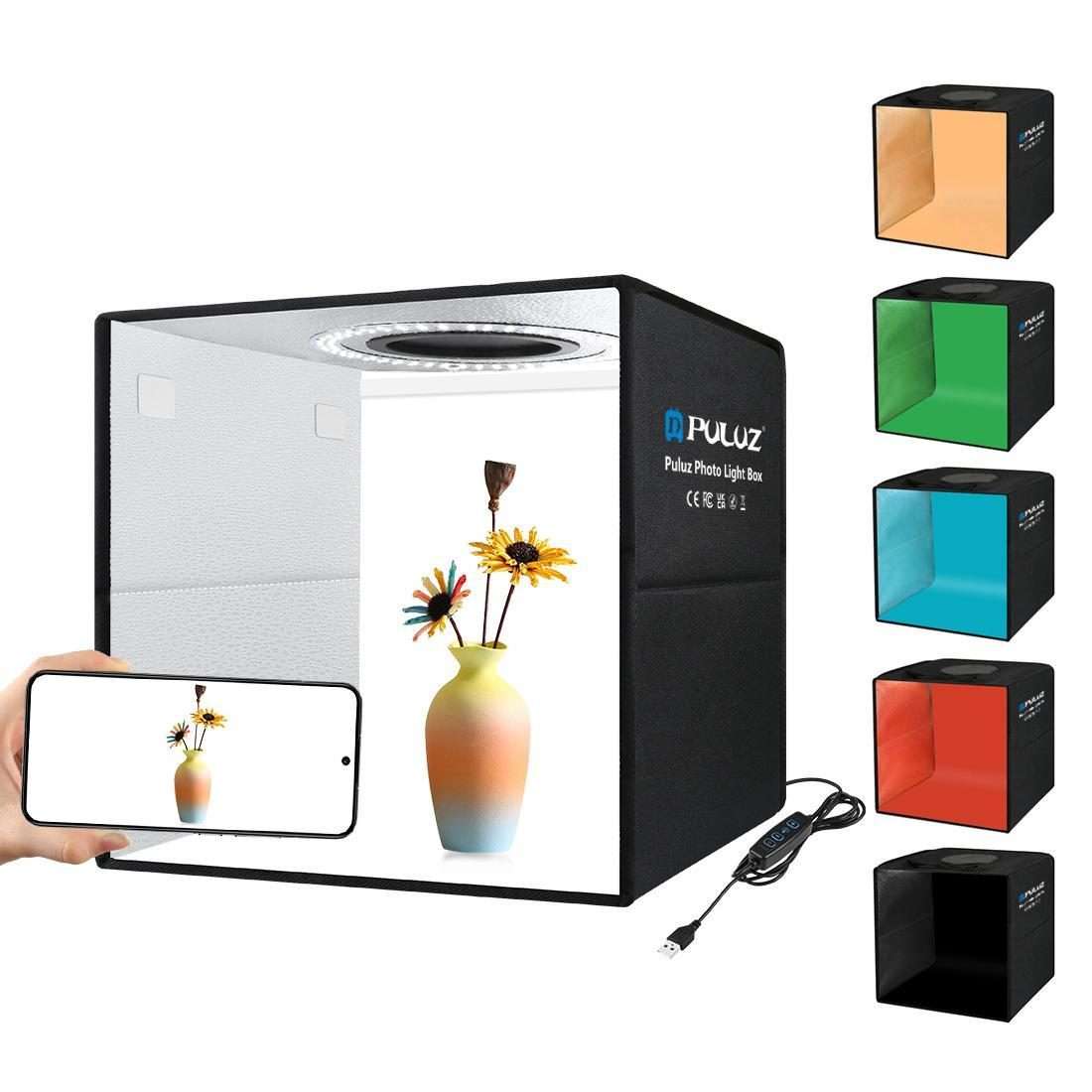 PULUZ 30cm Folding Ring Light Photo Lighting Studio Shooting Tent Box Kit with 6 Color ... (Black)