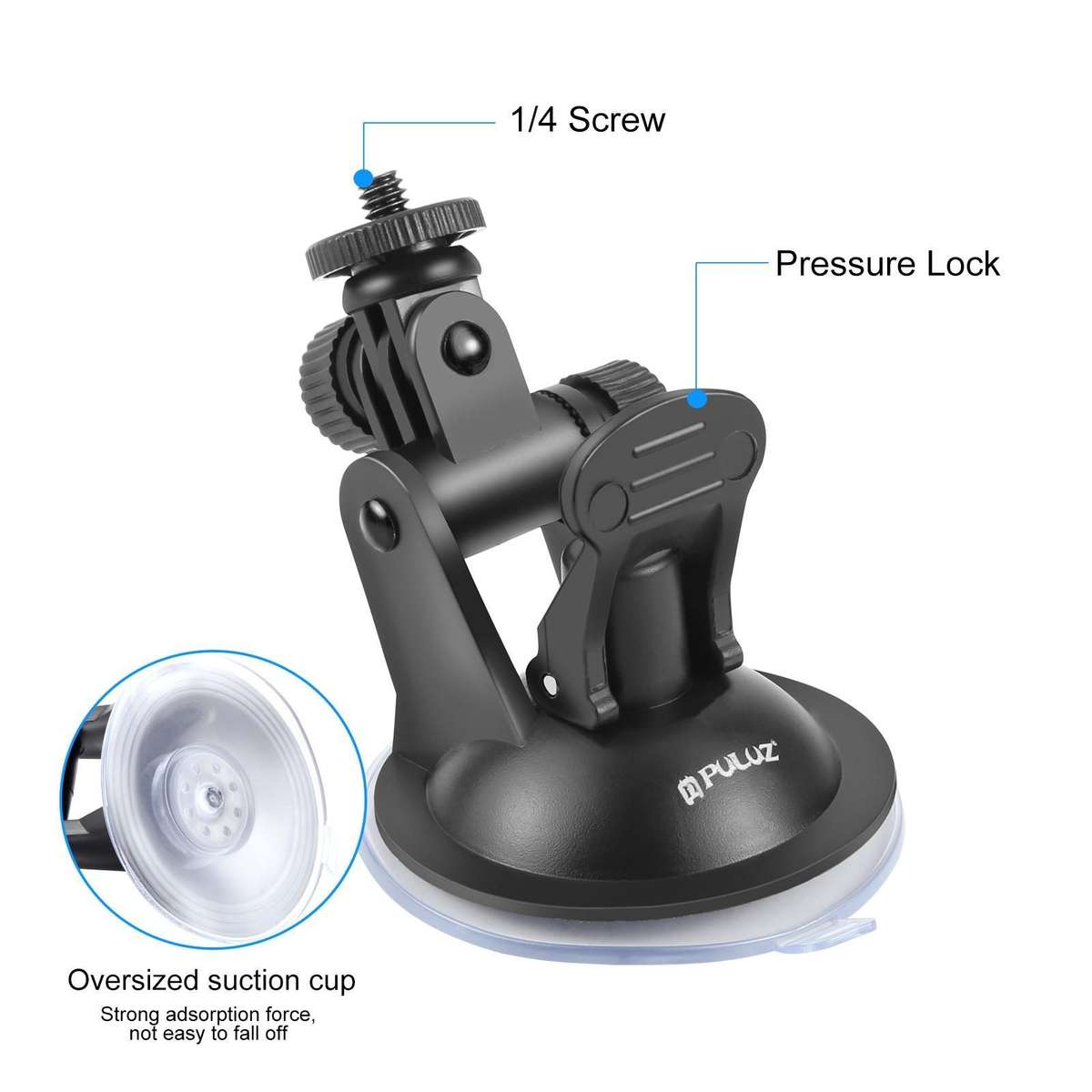 PULUZ Car Suction Cup Mount with Screw & Tripod Mount Adapter & Storage Bag for GoPro, Insta360, D