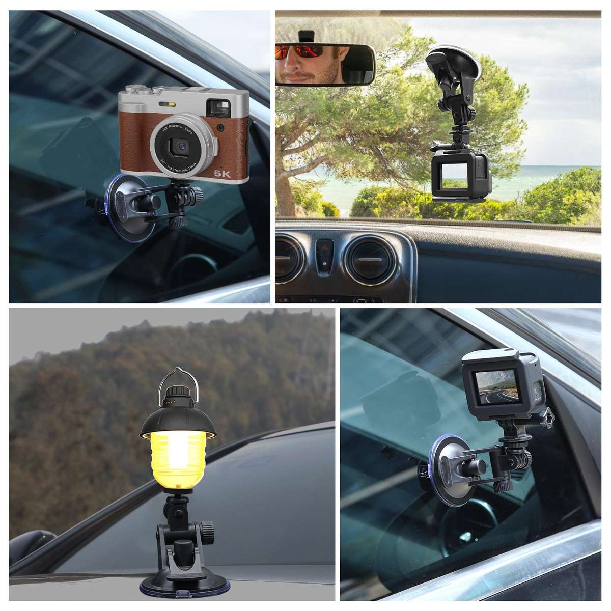 PULUZ Car Suction Cup Mount with Screw & Tripod Mount Adapter & Storage Bag for GoPro, Insta360, D