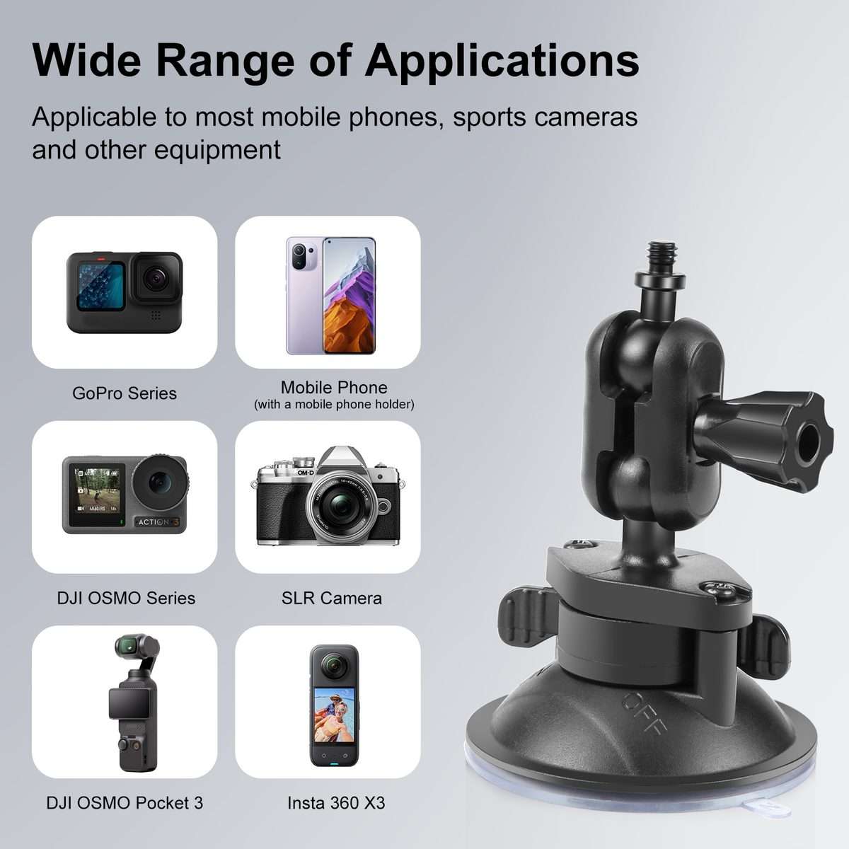 PULUZ 1/4 inch Magic Arm Suction Cup Mount (Black)