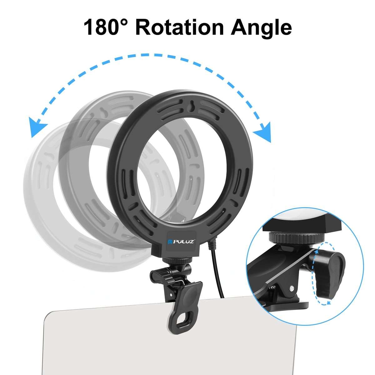 PULUZ 6.2 inch 16cm Ring Selfie Light 3 Modes USB Dimmable Dual Color Temperature LED ... (Black)