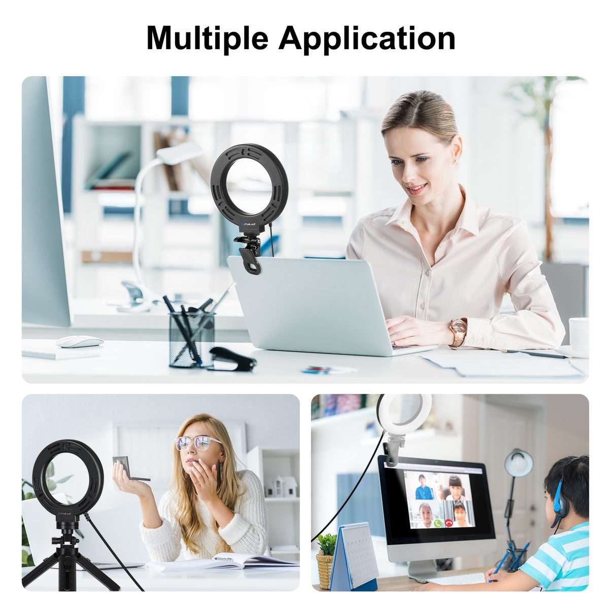 PULUZ 6.2 inch 16cm Ring Selfie Light 3 Modes USB Dimmable Dual Color Temperature LED ... (Black)