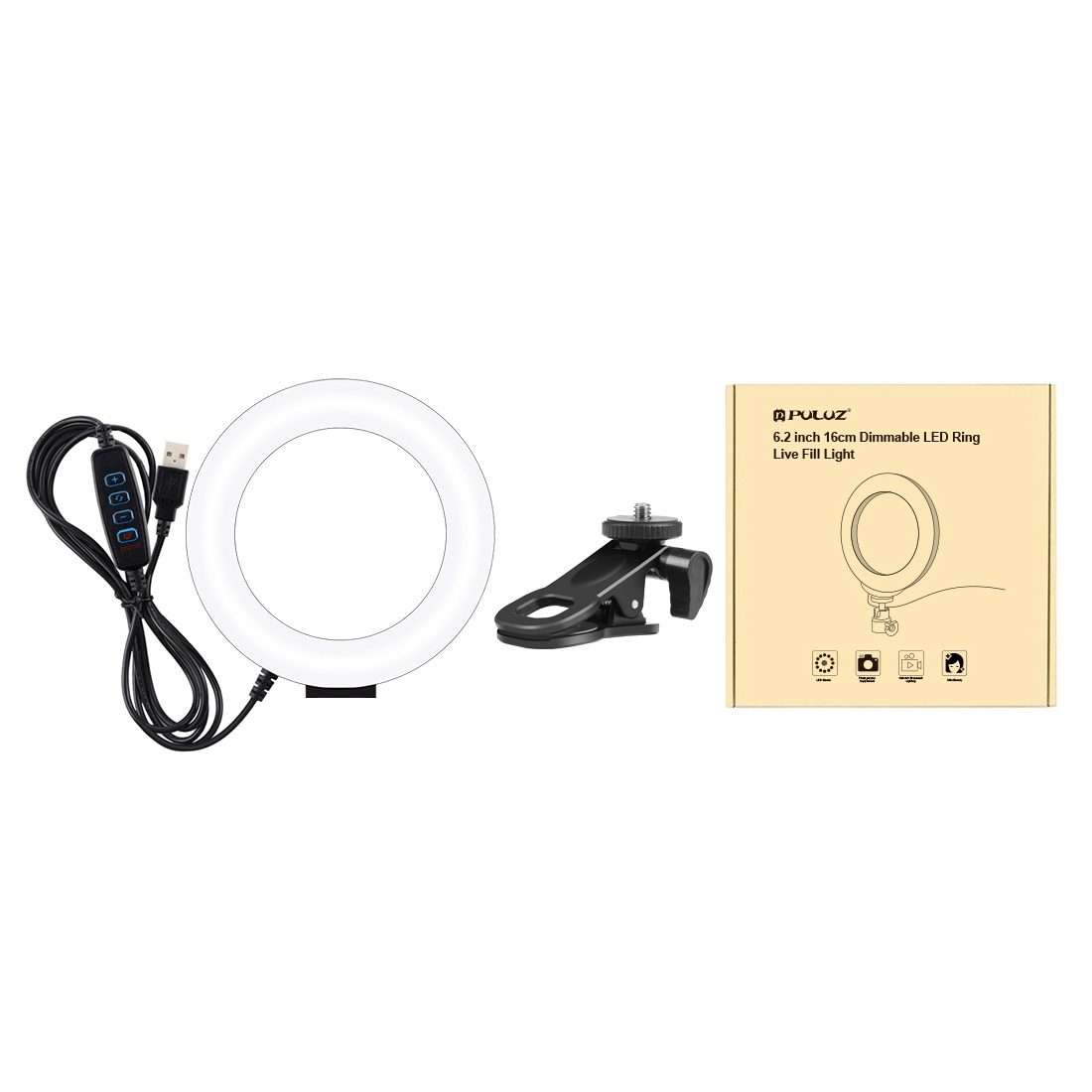 PULUZ 6.2 inch 16cm Ring Selfie Light 3 Modes USB Dimmable Dual Color Temperature LED ... (Black)