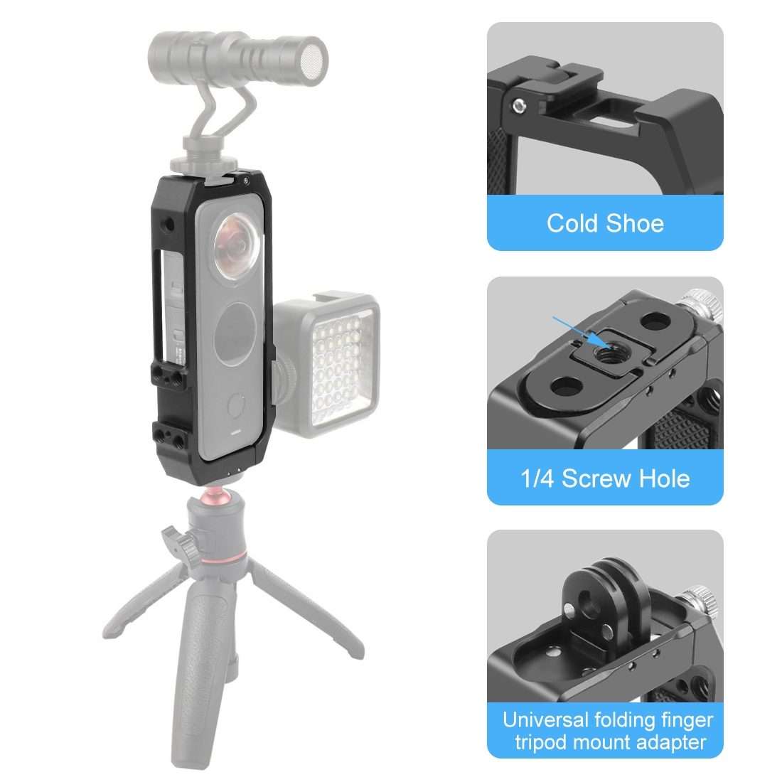 PULUZ Protective Cage Rig Housing Frame with Cold Shoe Mounts & Magnetic Folding Tripo ... (Black)