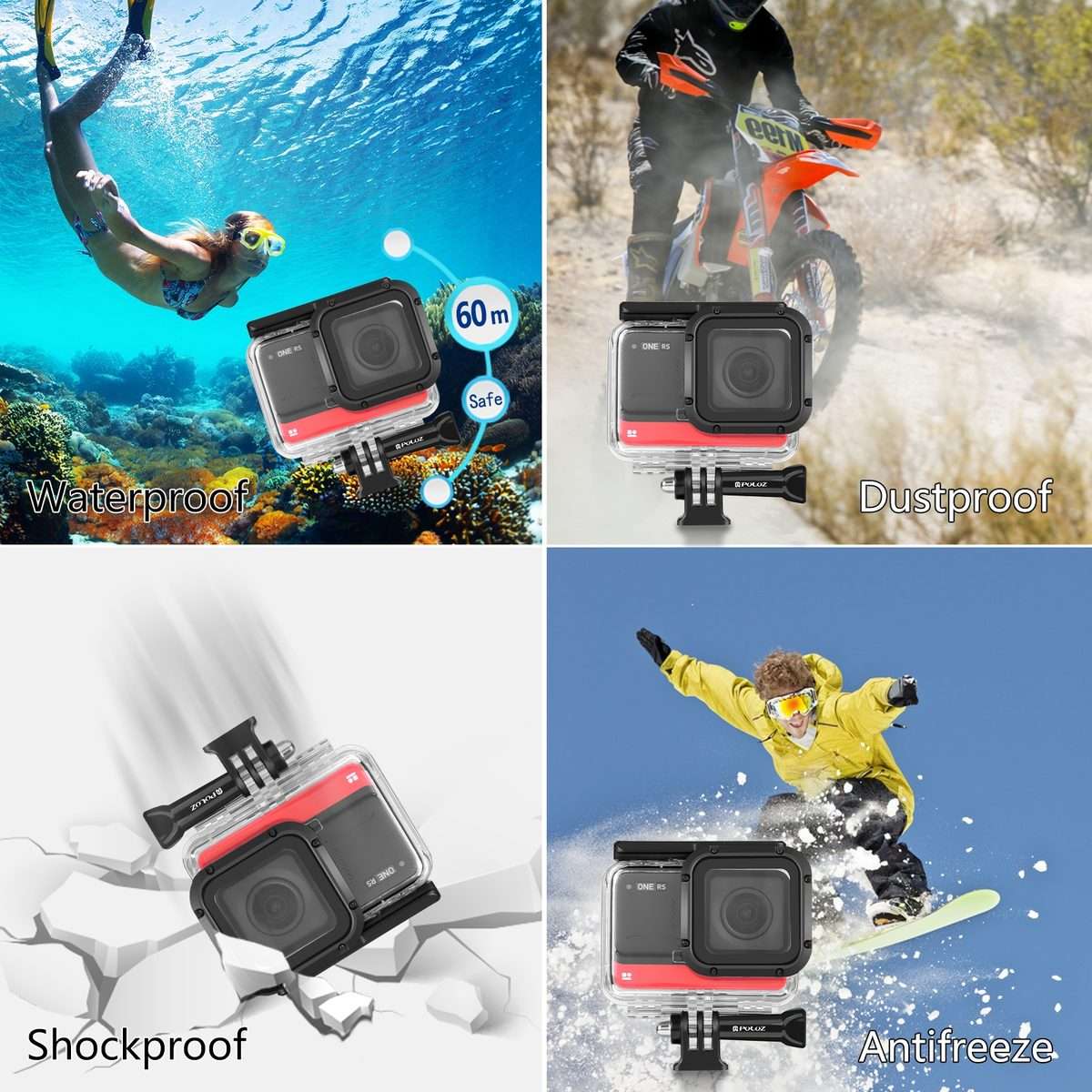 PULUZ 60m Underwater Depth Diving Case Waterproof Camera Housing for Insta360 On ... (Transparent)