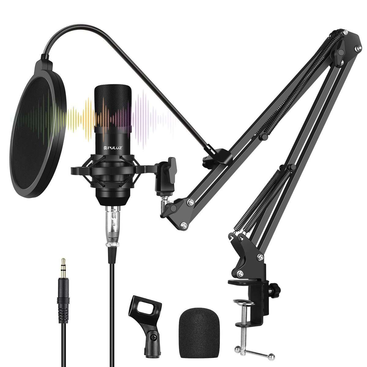 PULUZ Studio Broadcast Professional Singing Microphone Kits with Suspension Scissor Ar ... (Black)