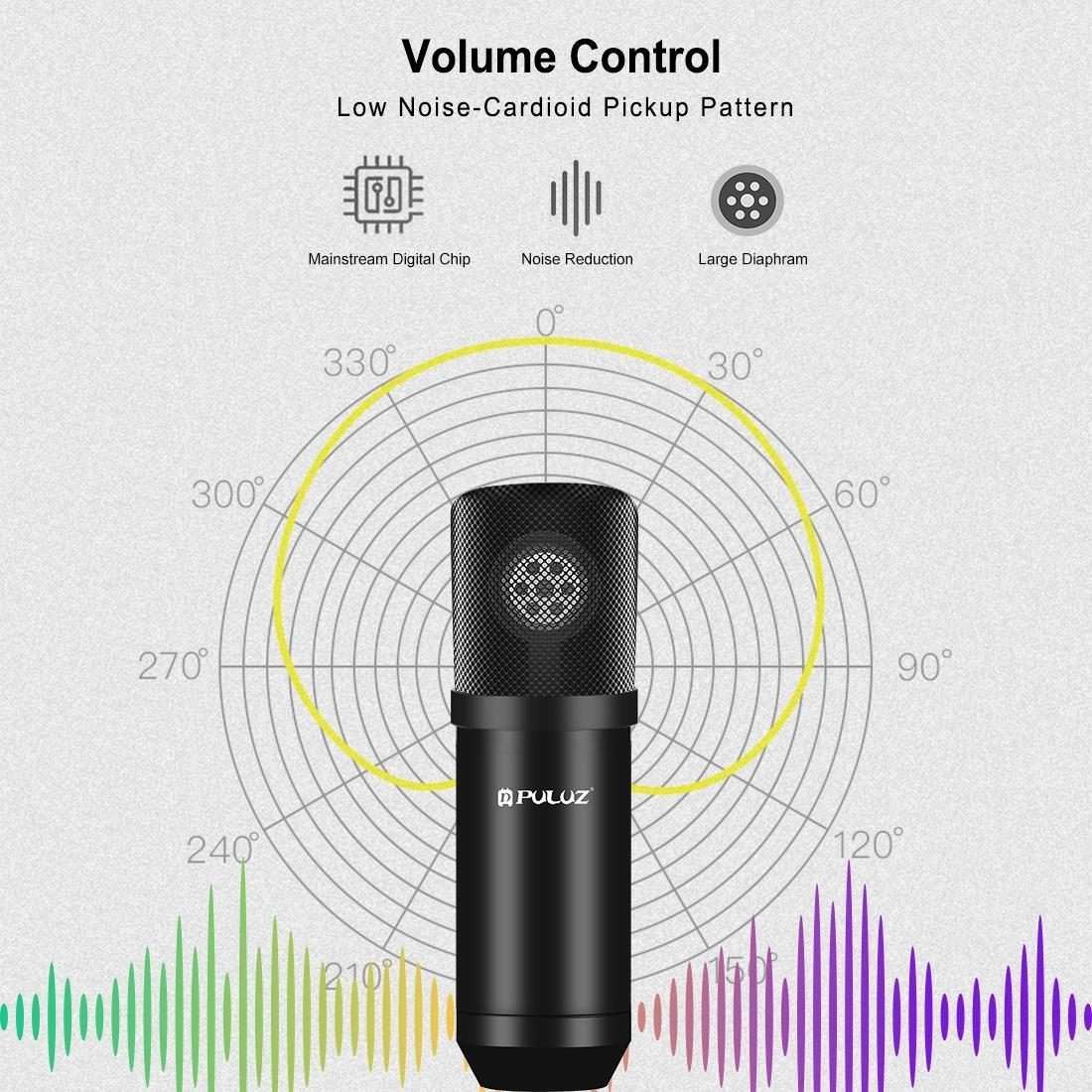 PULUZ Studio Broadcast Professional Singing Microphone Kits with Suspension Scissor Ar ... (Black)