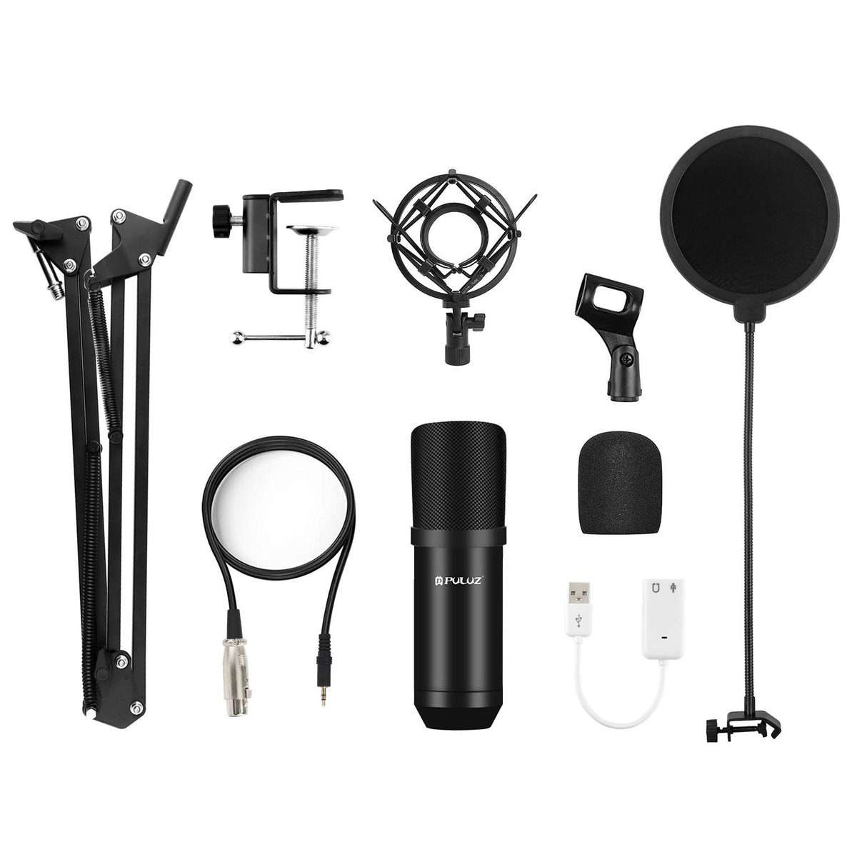 PULUZ Studio Broadcast Professional Singing Microphone Kits with Suspension Scissor Ar ... (Black)