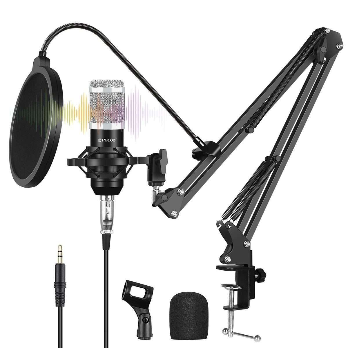 PULUZ Studio Broadcast Professional Singing Microphone Kits with Suspension Scissor A ... (Silver)