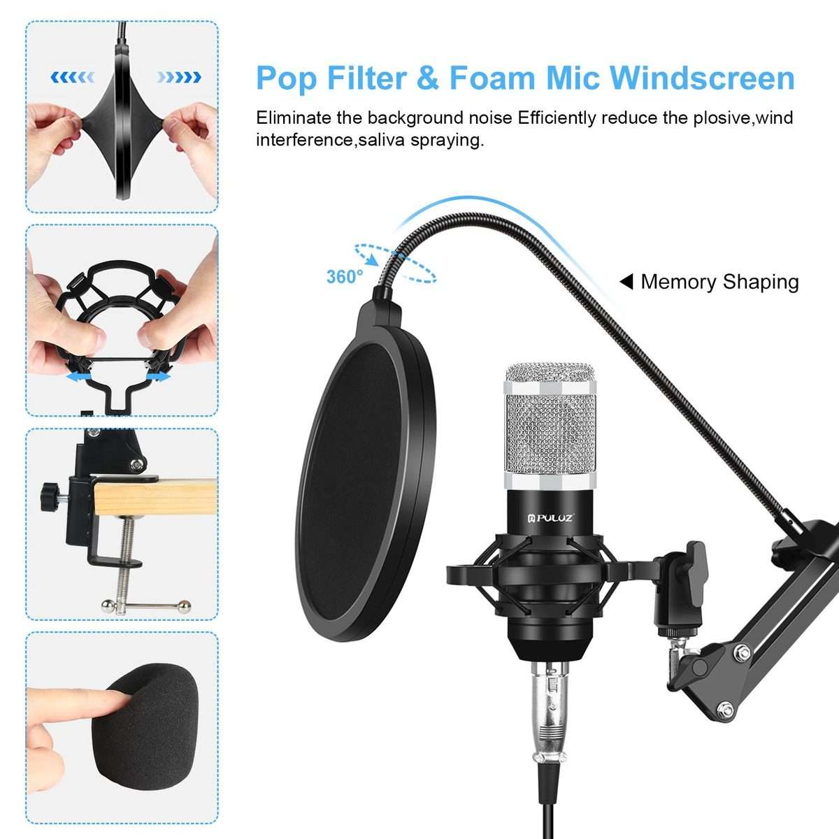 PULUZ Studio Broadcast Professional Singing Microphone Kits with Suspension Scissor A ... (Silver)