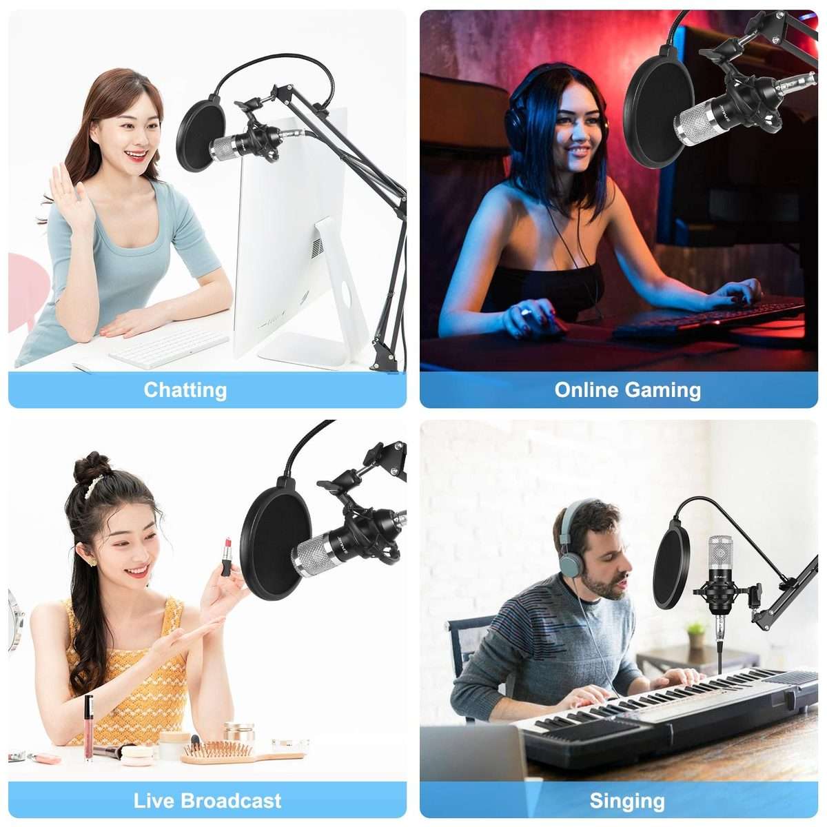 PULUZ Studio Broadcast Professional Singing Microphone Kits with Suspension Scissor A ... (Silver)
