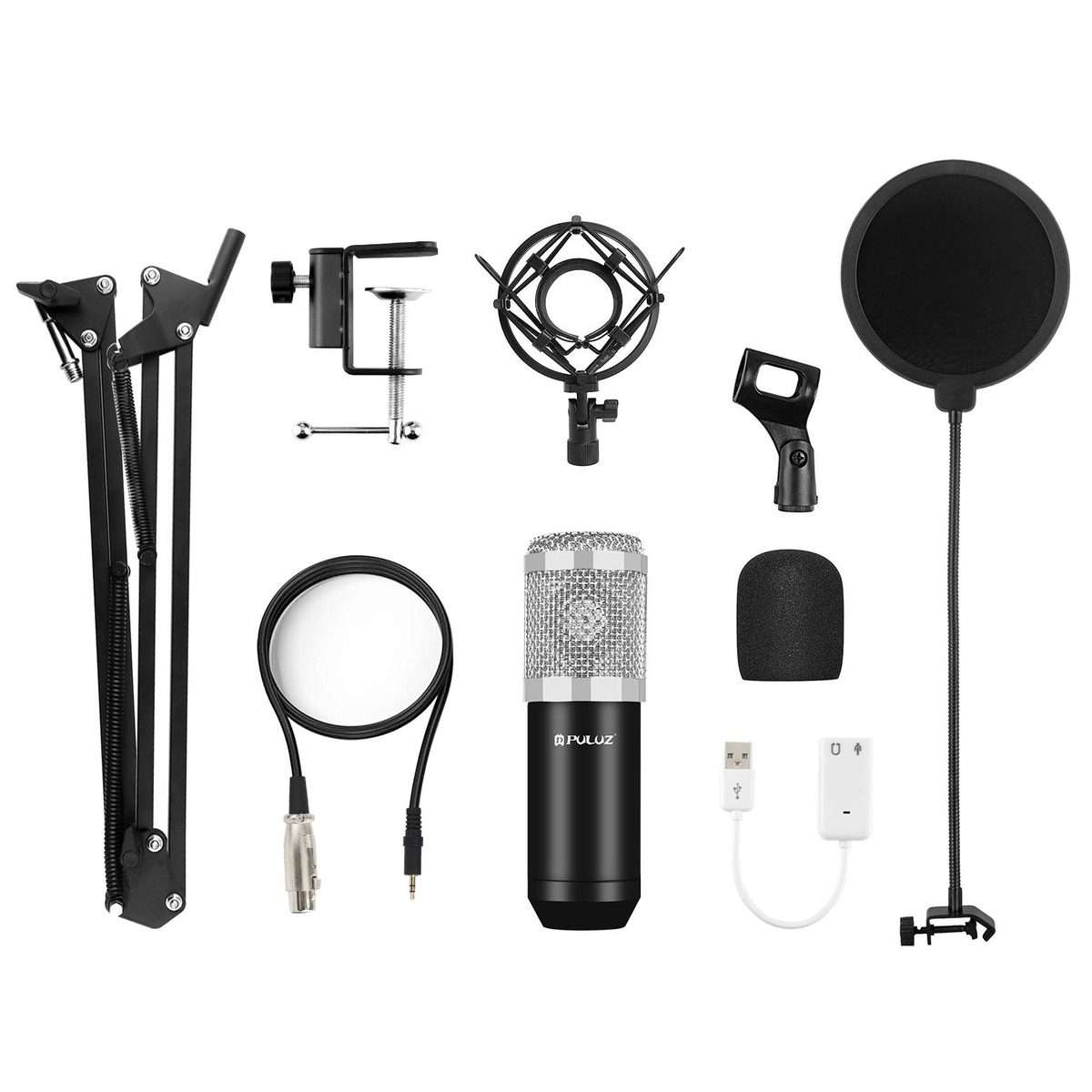 PULUZ Studio Broadcast Professional Singing Microphone Kits with Suspension Scissor A ... (Silver)