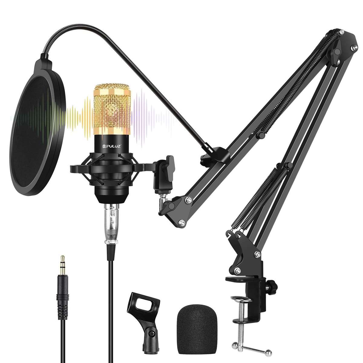 PULUZ Condenser Microphone Studio Broadcast Professional Singing Microphone Kits with S ... (Gold)