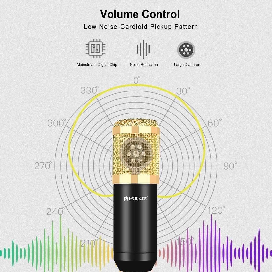 PULUZ Condenser Microphone Studio Broadcast Professional Singing Microphone Kits with S ... (Gold)