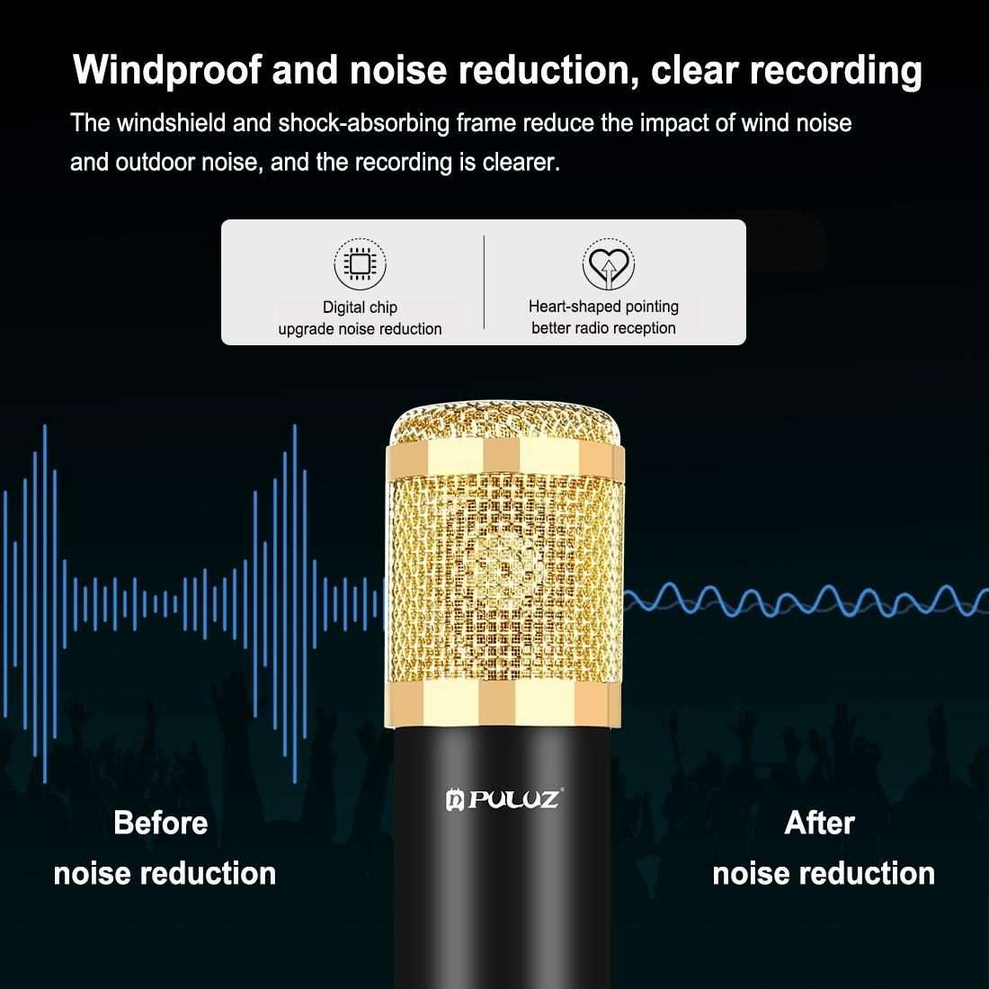 PULUZ Condenser Microphone Studio Broadcast Professional Singing Microphone Kits with S ... (Gold)