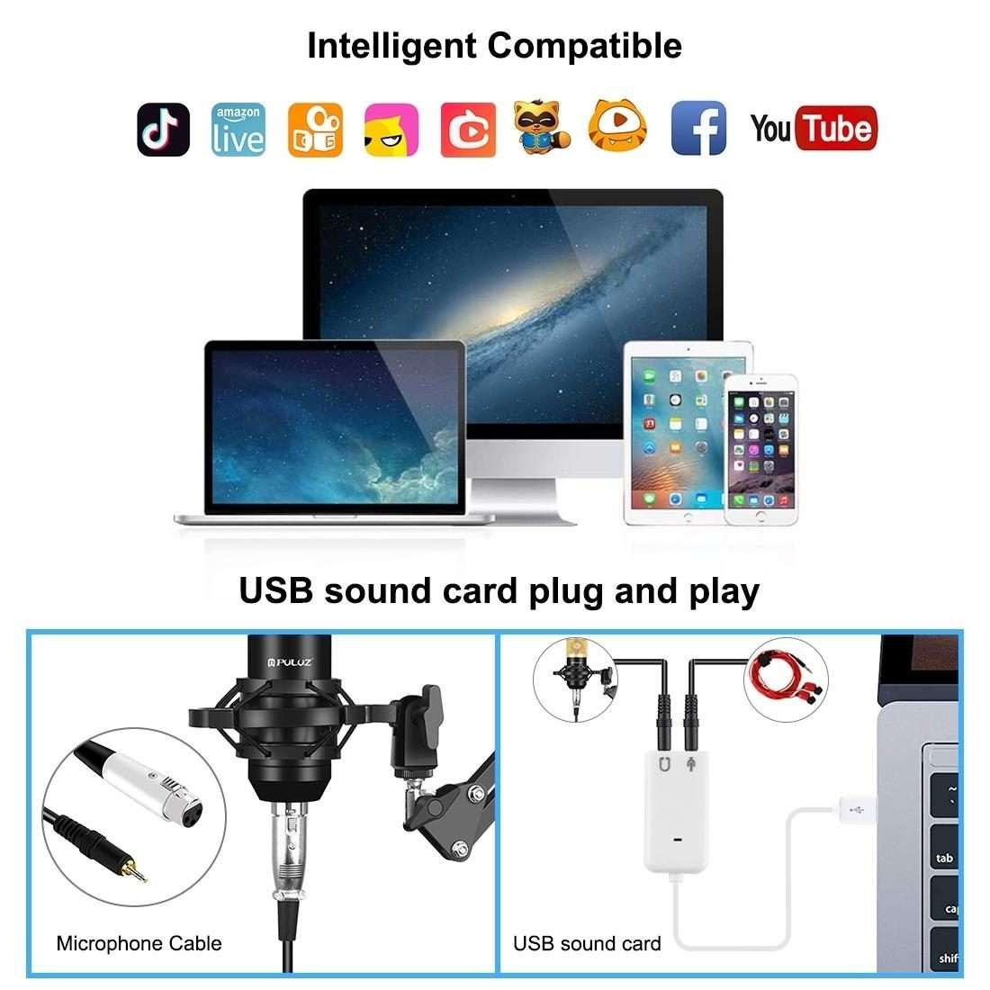 PULUZ Condenser Microphone Studio Broadcast Professional Singing Microphone Kits with S ... (Gold)