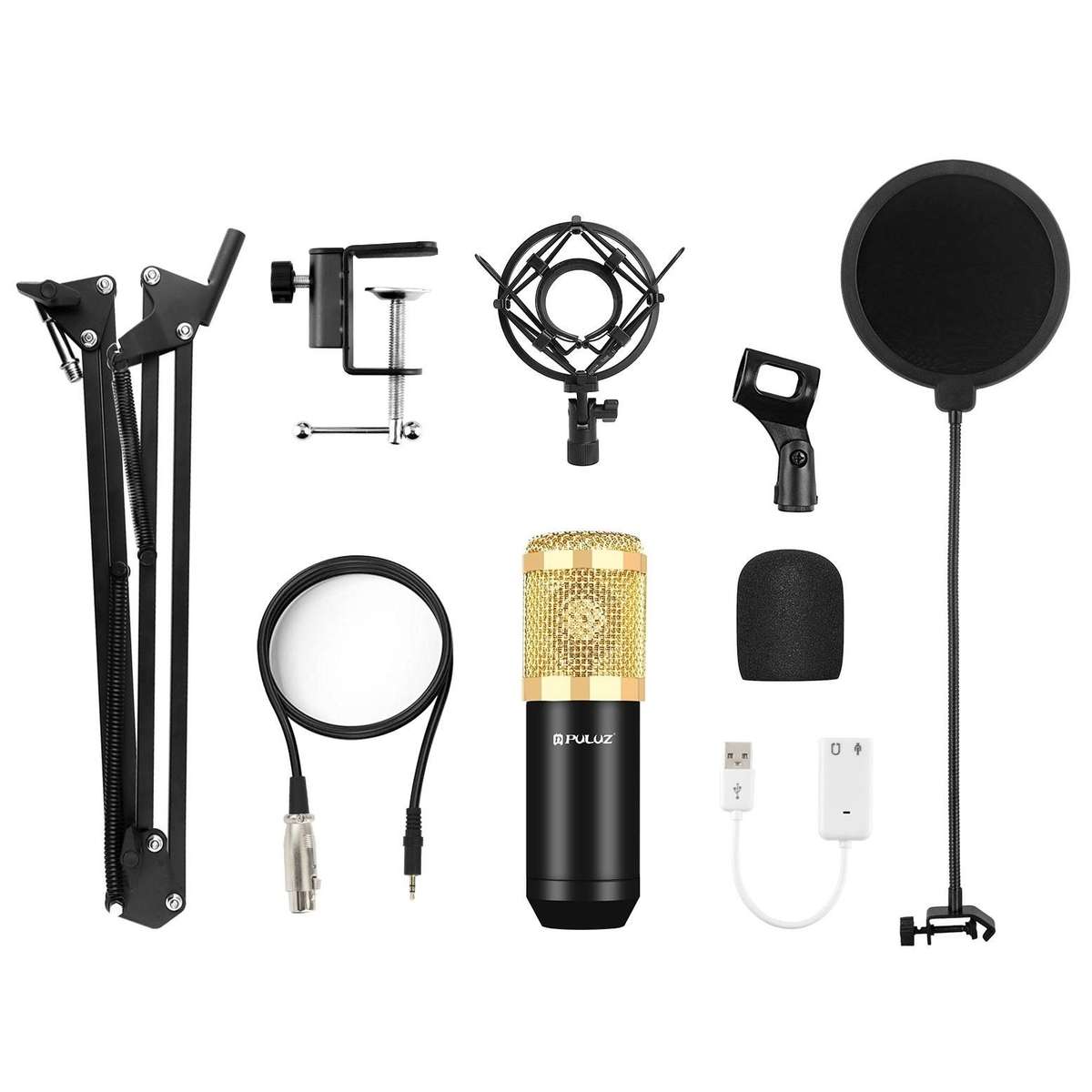 PULUZ Condenser Microphone Studio Broadcast Professional Singing Microphone Kits with S ... (Gold)