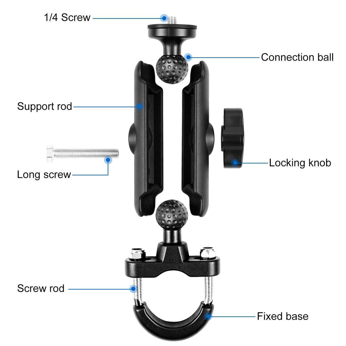 PULUZ Motorcycle Handlebar Fixed Mount U-Bolt Base Holder for GoPro and Other Action C ... (Black)