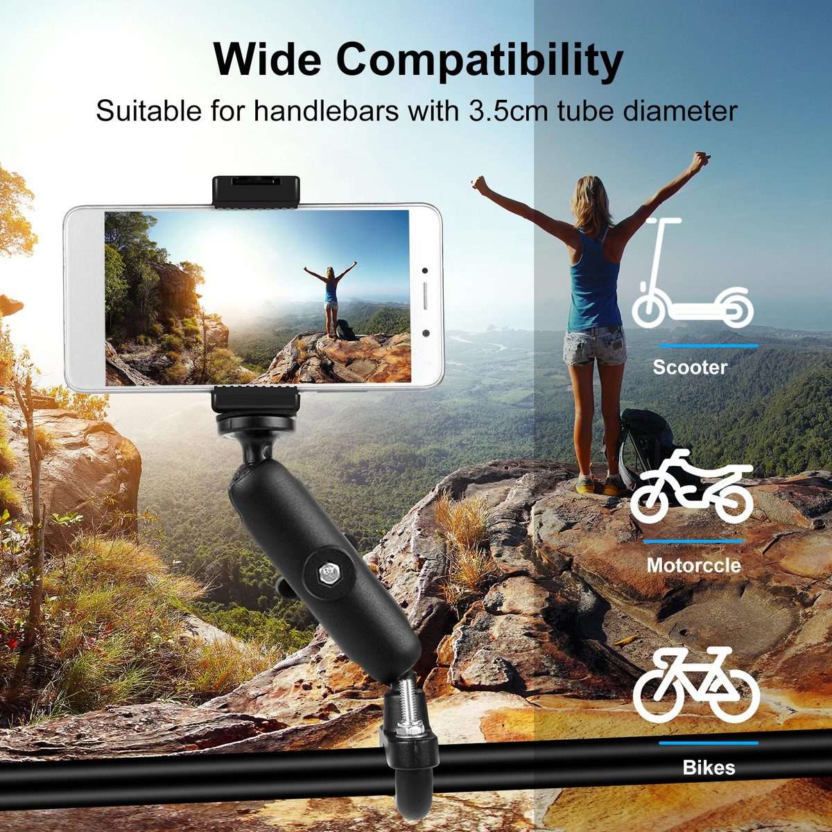 PULUZ Motorcycle Handlebar Fixed Mount U-Bolt Base Holder for GoPro and Other Action C ... (Black)