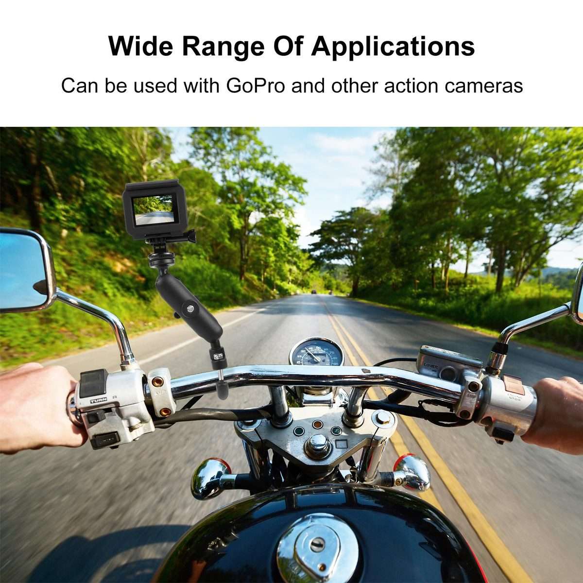 PULUZ Motorcycle Handlebar Fixed Mount U-Bolt Base Holder for GoPro and Other Action C ... (Black)