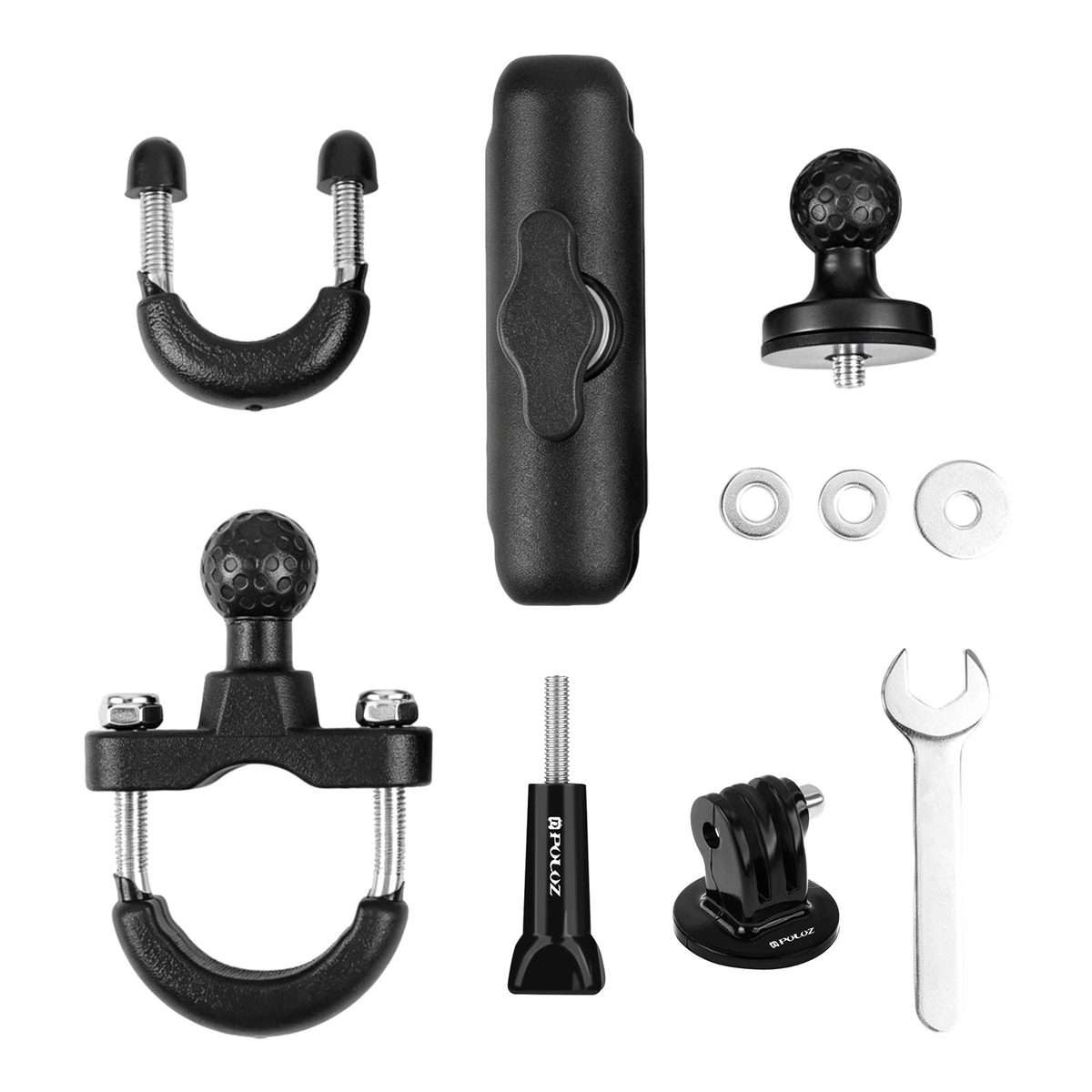 PULUZ Motorcycle Handlebar Fixed Mount U-Bolt Base Holder for GoPro and Other Action C ... (Black)