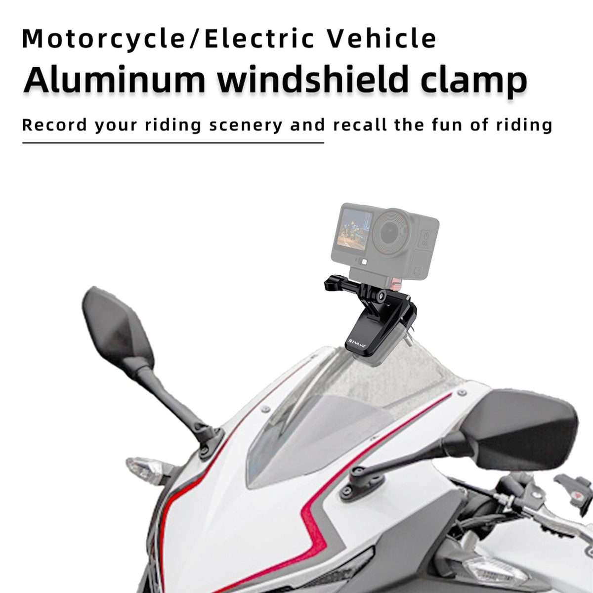 PULUZ Motorcycle Windshield Clip Bracket Camera Mount (Black)