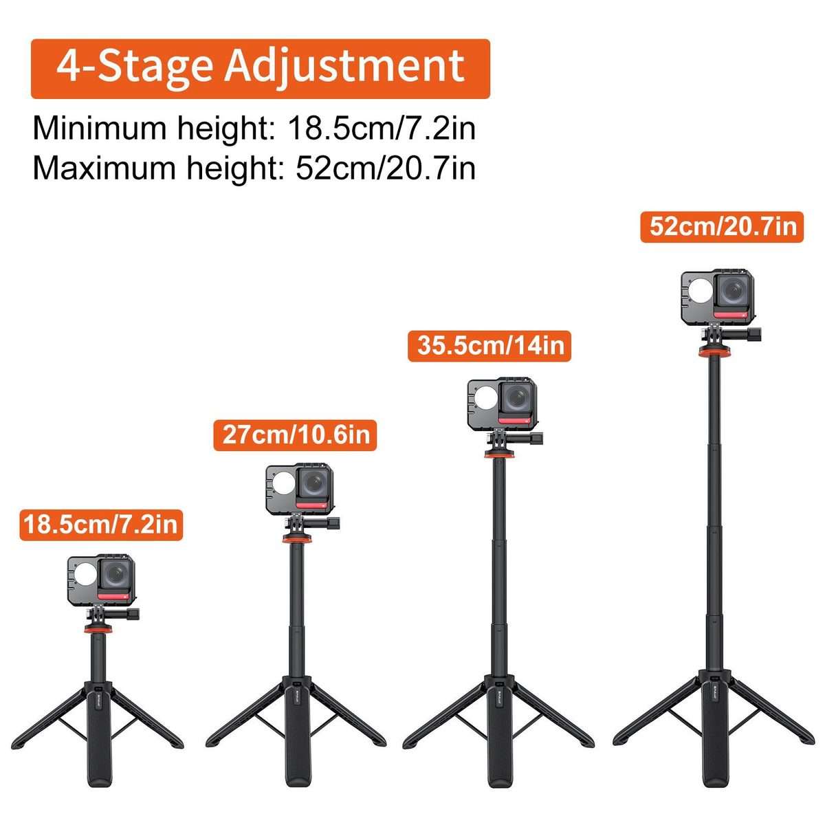 PULUZ Action Camera Extension Tripod Selfie Stick Stand for GoPro (Black)
