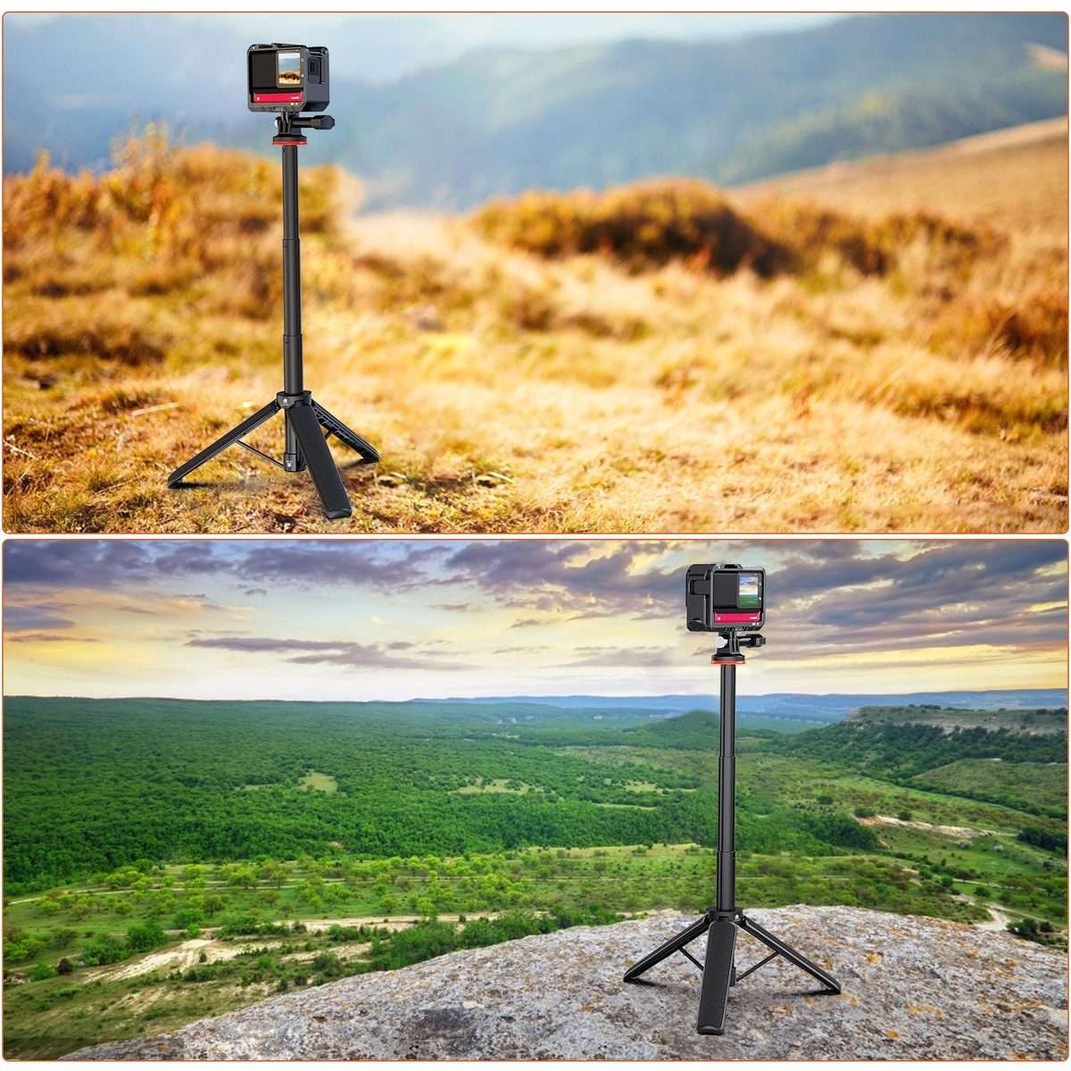 PULUZ Action Camera Extension Tripod Selfie Stick Stand for GoPro (Black)