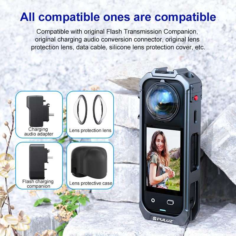 For Insta360 X5 PULUZ Aluminum Alloy Protective Cage Rig Expand Cold Shoe Housing Frame (Grey)