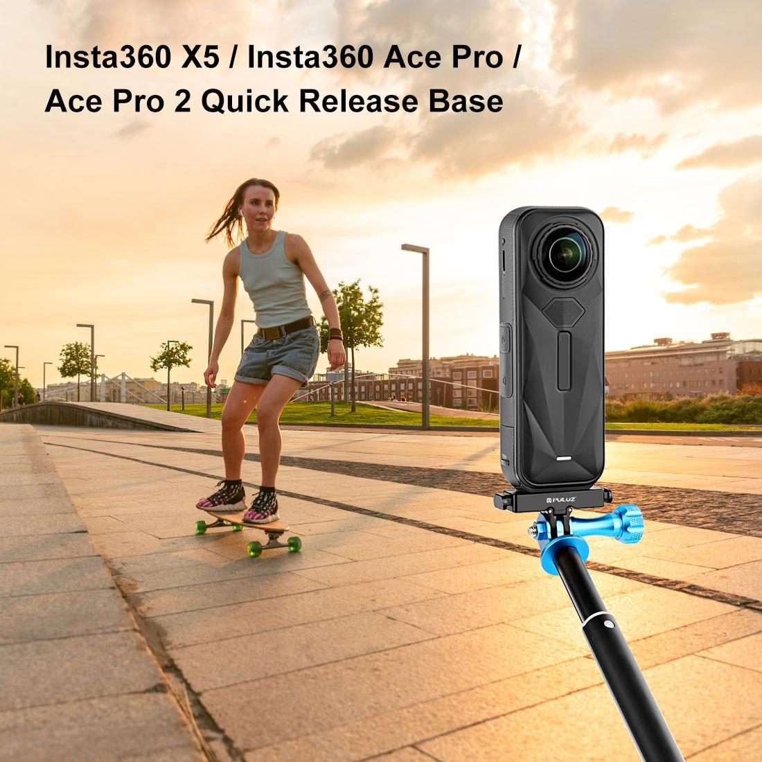 For Insta360 X5 / X4 Air / Ace Pro / Pro 2 PULUZ Aviation Aluminum Quick Release Base ... (Black)