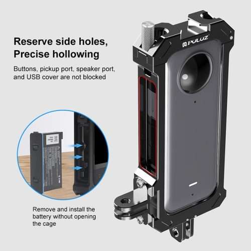 For Insta360 X3 PULUZ Metal Protective Cage Rig Housing Frame with Expand Cold Shoe Ba ... (Black)