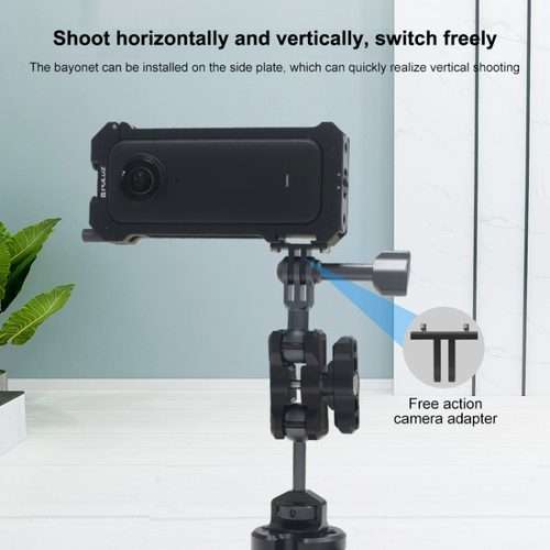 For Insta360 X3 PULUZ Metal Protective Cage Rig Housing Frame with Expand Cold Shoe Ba ... (Black)