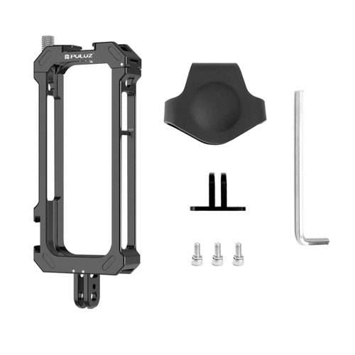 For Insta360 X3 PULUZ Metal Protective Cage Rig Housing Frame with Expand Cold Shoe Ba ... (Black)